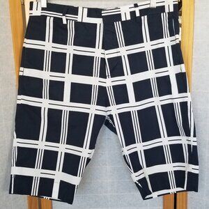 ANTONY MORATO Flat Front Pocket Shorts Size 32 Navy Blue White Plaid